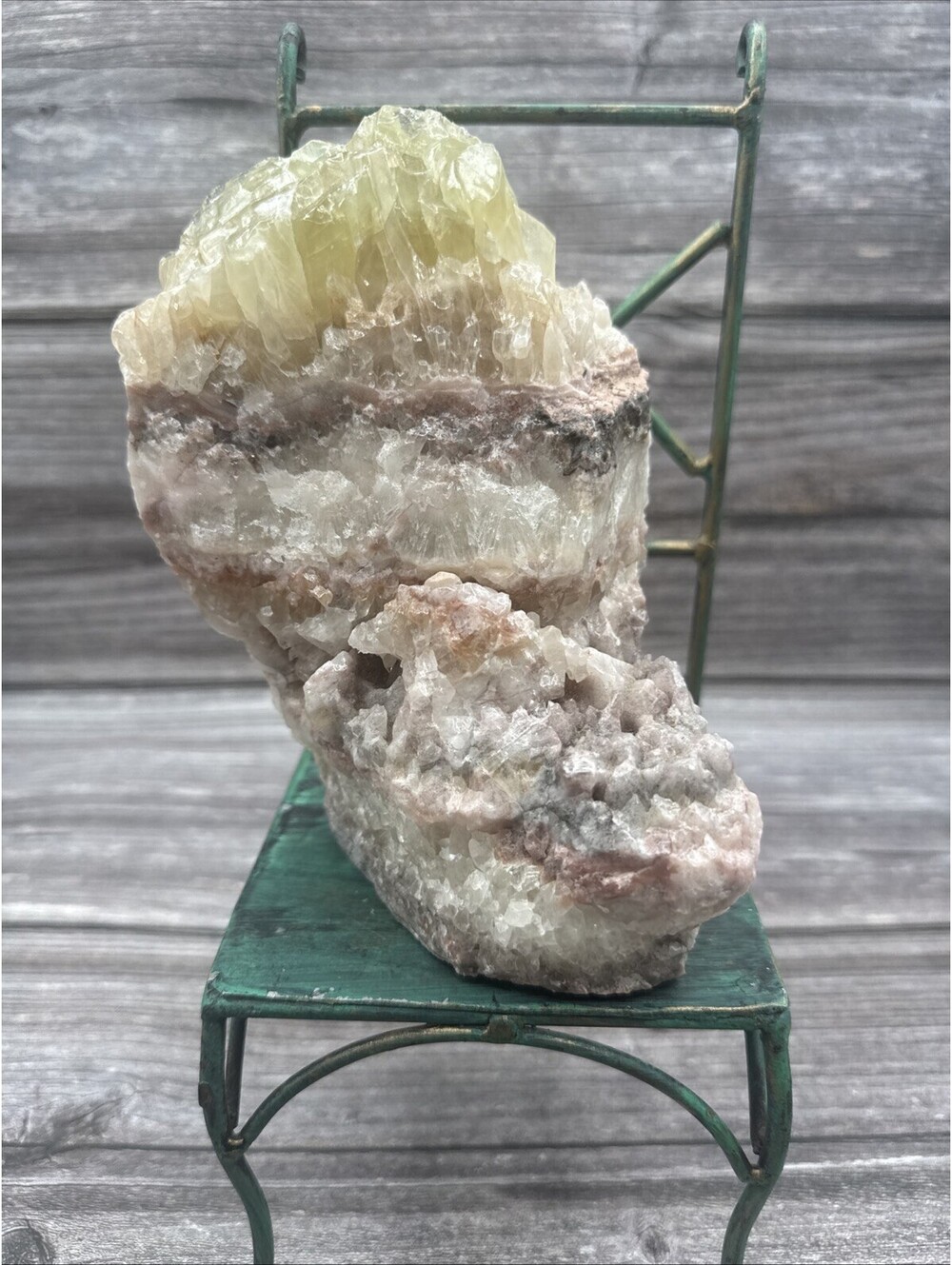 Large Raw Mineral Multi Layer Green Pink calcite? Crystal Specimen 3.3 Lbs